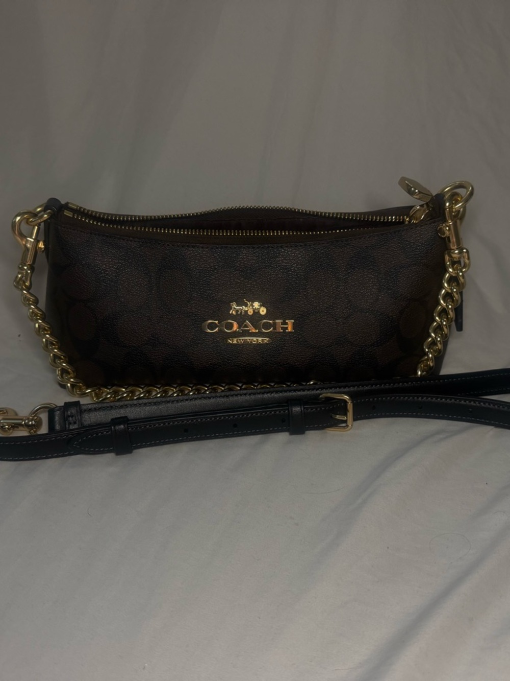 Coach Brown Signature Chain Shoulder Bag with Gold Hardware - Picture 5 of 5